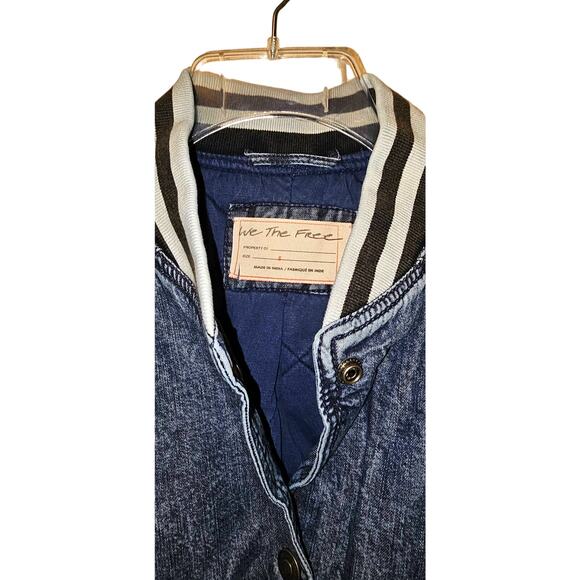 New Free People WTF Team Spirit Jacket $298 SMALL Stone Blue Floral Embroidery - Picture 7 of 8